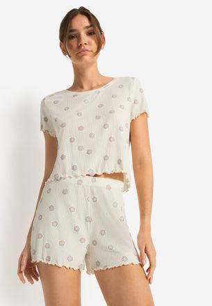 Lascana Shorty LSCN BY LASCANA, Damen, Gr. 36/38, ecru bedruckt, Rippware, Obermaterial: 92% Viskose (LENZING), 8% Elasthan, bedruckt, unifarben, schmal taill