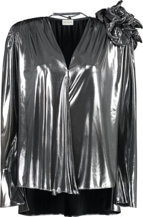 Magda Butrym Silver Embellished V Neck Top