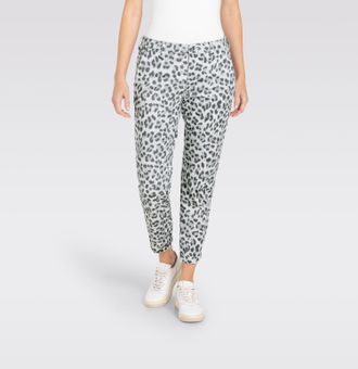 MAC Broeken Chinohose MAC CHINO turn up, Damen, Gr. 36, N-Gr, silber (silber shadow leo), Web, Obermaterial: 96% Baumwolle, 4% Elasthan, unifarben, slim fit kn&ouml;ch