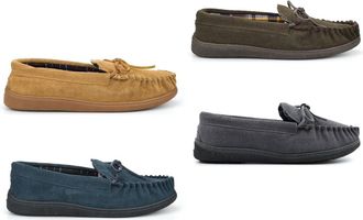 Generic Mens Moccasin Slippers Size 6 Boys Leather Slippers Boys Moccasin Slipper Mens Suede Slipper Rubber Sole Genuine Suede Moccasins Real Leather Sizes 6-