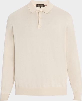 Loro Piana Mens Loro Island Cotton Giza Long-Sleeve Polo Shirt