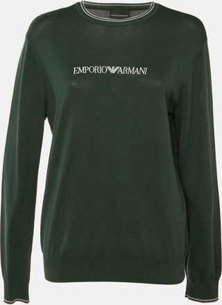 Emporio Armani Green Cotton Knit Logo Embroidered Sweatshirt
