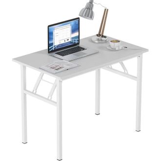 Soges Scrivania pieghevole, 100 x 60 x 75 cm, scrivania compatta per computer, arredamento per ufficio, scrivania per PC, tavolo da lavoro,Bianco