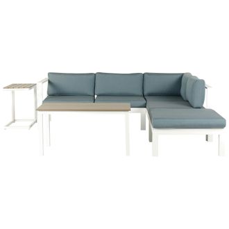 Beliani Conjunto De Sala De Estar 5 Plazas De Metal Blanco Madera Clara Verde Menta Cojines Mesa Messina
