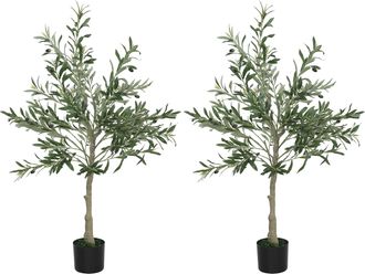 HOMCOM 2 Pack Indoor Artificial Plants - Faux Potted Silk Olive Trees - 150cm | TJ Hughes