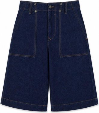 Versace Jeans Couture Indigo Wide-Leg Denim Patch Pockets Shorts