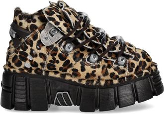 New Rock Sneakers leopardate con suola rialzata 60mm - Marrone
