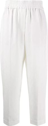 Brunello Cucinelli Elastische taille Tapered Leg Broek - Dames - Vrijetijds broeken - Wit - S - Linnen - Broeken