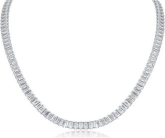Kenneth Jay Lane Emerald-Cut Cubic Zirconia Tennis Necklace in Rhodium Plated at Nordstrom