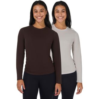 Yogalicious Assorted 2-Pack Baby Texture Rib Elodie T-Shirts in Shadow Rock/Chocolate Mousse at Nordstrom Rack, Size Medium