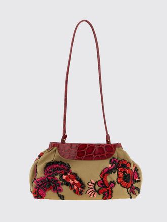 Dries Van Noten Borsa in pelle stampa cocco e twill di cotone con ricami e perline