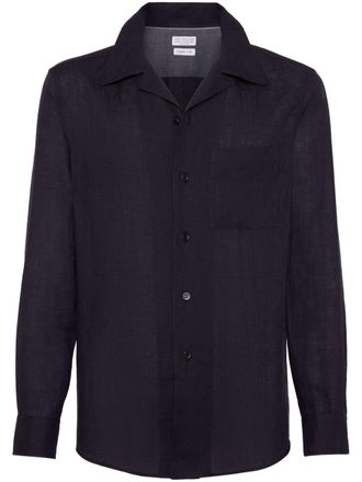 Brunello Cucinelli notched-collar linen shirt - Black