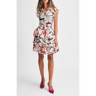 Isaac Mizrahi New York Printed Band Collar Button-Up Shirt in Splashy Floral at Nordstrom Rack, Size Xx-Large