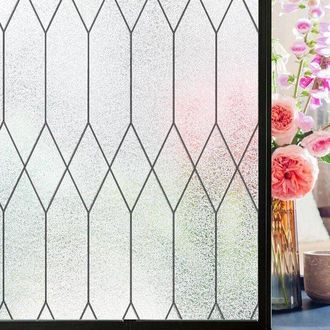 No Brand L&aacute;mina Para Ventanas - Efecto Vidriera - Proporciona Privacidad - Dise&ntilde;o De Cuadr&iacute;cula Marroqu&iacute; - 23,6 X 118,1 Cm - Acabado Mate