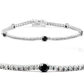 Pompeii3 2 Ct Black & White Diamond Tennis Bracelet 14k White Gold 7
