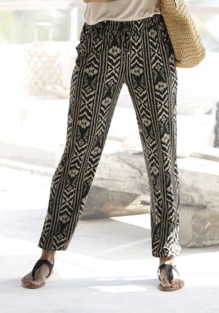 Lascana Jerseyhose LASCANA, Damen, Gr. 34, N-Gr, beige (schwarz, creme, bedruckt), Jersey, Obermaterial: 100% Viskose, bedruckt, figurumspielend lang, Hosen J