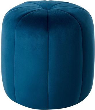 Beliani Puf Redondo Moderno De Terciopelo Glamuroso Sala De Estar Dormitorio Azul Selby