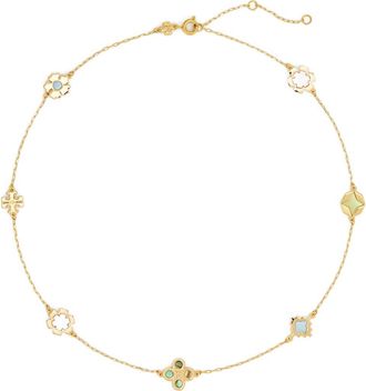 Tory Burch Kira Clover Station Necklace in Tory Gold /Multi at Nordstrom