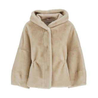 VALENTINI 1972 Faux Fur & Shearling Jackets, female, Beige, Size: S Fixed Hood Faux Fur Jacket