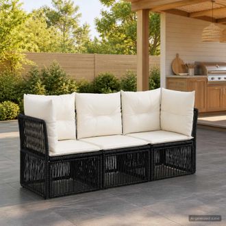 vidaXL Vidaxl Set Divano Da Giardino 3 Pz Nero Polyrattan