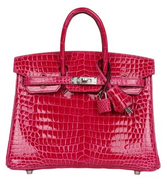 Herm&egrave;s Birkin 25 Crocodile Porosus Lisse Rose Mexico Palladium Hardware