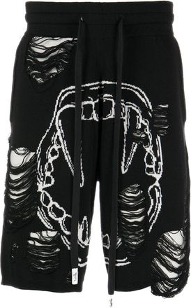 Haculla intarsia-knit distressed track shorts - men - Wool - S - Black