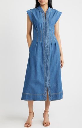 Wit & Wisdom Pleated Denim Midi Dress in Mid Blue at Nordstrom, Size X-Large