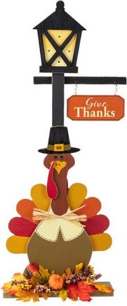 Glitzhome Fall Thanksgiving Lighted Wooden Lamp Post Porch Decor in Orange at Nordstrom, Size Large