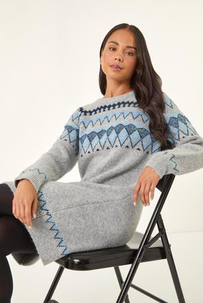 Roman Nordic Pattern Knit Jumper Dress