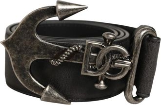 Dolce & Gabbana Accessoires, Heren, Zwart, ONE Size, Leer, Riem met ankerlogo en metalen gesp