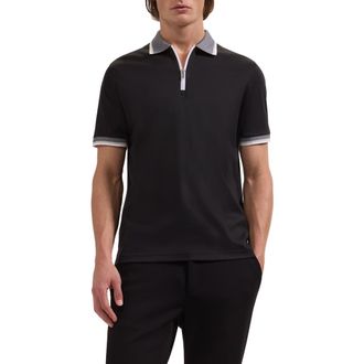 Bugatchi Quarter Zip Polo in Black at Nordstrom, Size Xx-Large