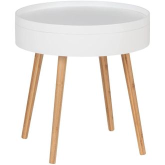 WENKO Tavolino da salotto Finja moderno rotondo con vassoio e vano portaoggetti, Scandi Chic in bamb&ugrave; sostenibile di alta qualit&agrave;, combinato con