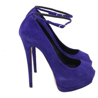 Giuseppe Zanotti Ankle Strap Peep Toe Platform Pumps in Violet Suede