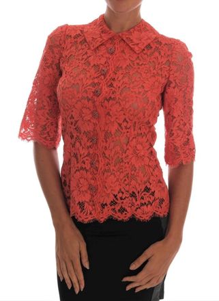 Dolce & Gabbana Oranje Bloemen Kant Kristal Vest Blouse - Dames - Overhemden - Oranje - 2XS - Overhemden