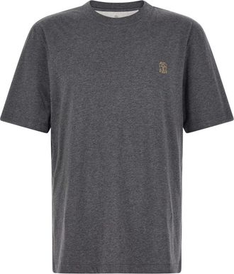 Brunello Cucinelli Grey Logo Crew Neck T-Shirt