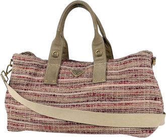 Prada Red Color Tweed Suede Tote Bag (Pre-Owned)