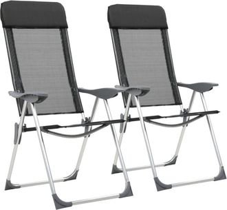 vidaXL Sillas De Camping Plegables De Aluminio 2 Unidades Negro Vidaxl