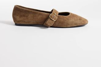 Mango D&eacute;collet&eacute; color caffellatte 100% camoscio con fibbia-Marrone