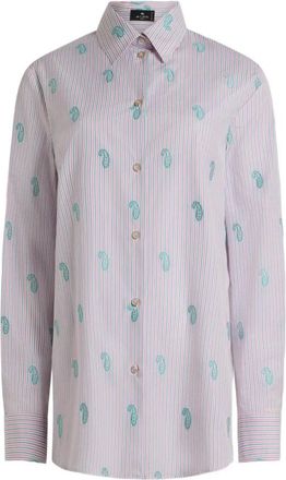 Etro Gestreept overhemd met paisley-details - Dames - Overhemden - Veelkleurig - M - Katoen - Overhemden