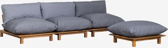 Sklum Sof&aacute; Modular Reclinable De 3 Piezas Con Puff En Madera De Acacia Brina Sklum Gris Antracita