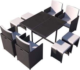 Concept Usine Salón de jardín de resina trenzada blanco y negro de 8 plazas