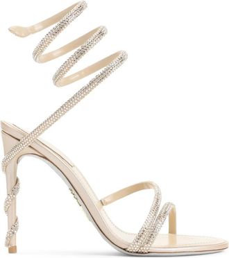 Rene Caovilla Cleo Crystal Sandalen - Dames - Sandalen met hakken - Beige - 40 EU - Leer - Schoenen