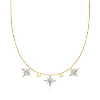 Ross-Simons Diamond Starburst Drop Necklace in 18kt Gold Over Sterling