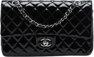 Chanel Pre-owned Quilted Patent Double Flap Shoulder Bag - Dames - Vintage Schoudertas - Zwart - ONE Size - Leer - Vintage