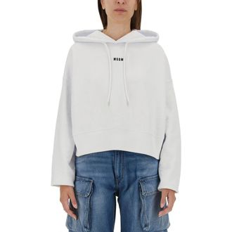 Msgm Katoenen sweatshirt met capuchon en micrologo - Dames - Hoodies - Wit - M - Katoen - Hoodies & sweatvesten