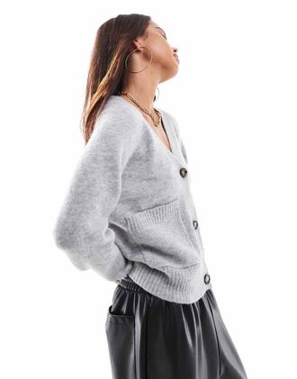 Vero Moda boxy knitted cardigan with pockets in light gray