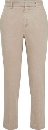Brunello Cucinelli straight-leg trousers - women - Linen/Flax/Spandex/Elastane/Cotton - 46 - Brown