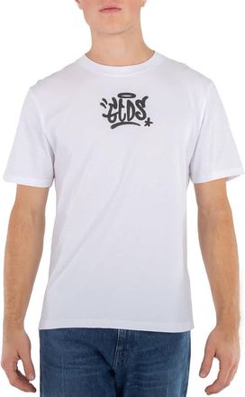 GCDS White Graffiti Print Cotton T-Shirt