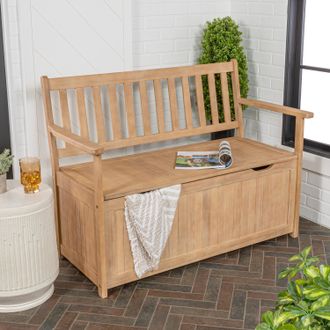 Jonathan Y Designs Sophie 48 Traditional Farmhouse Lift-Top Acacia Wood Storage & Entry Bench, Light Teak Matte Finish