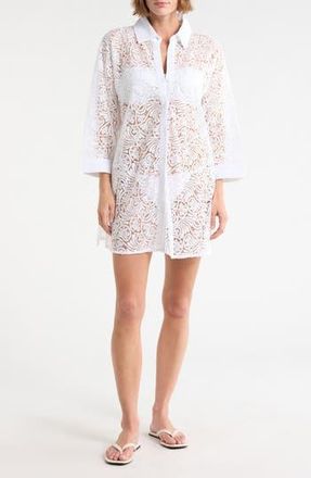 Boho Me Lace Front Cover-Up Shirt in White at Nordstrom Rack, Size X-Large
